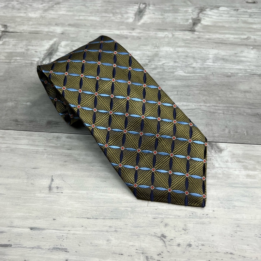 Mark Pendleton Olive w/ Navy & Blue Check Silk Tie